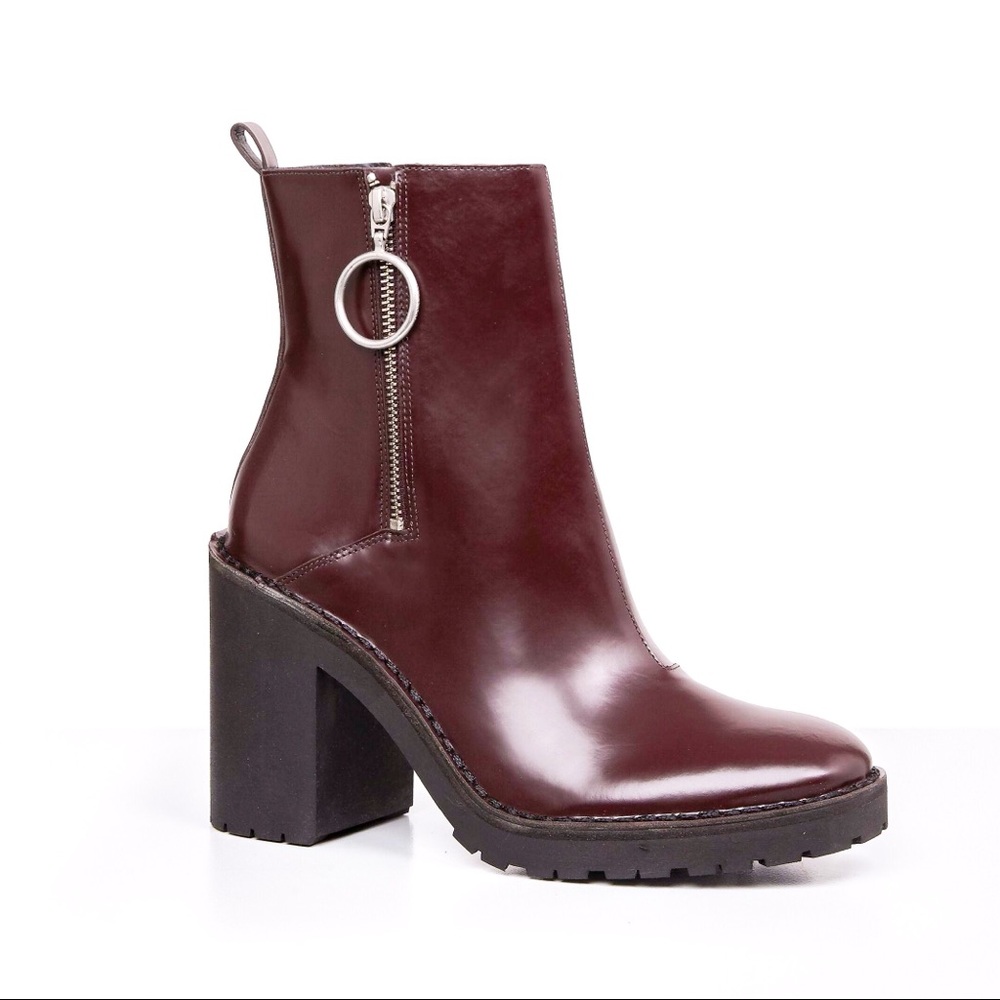 AllSaints Burgundy Leather Block Heel Ankle Boots